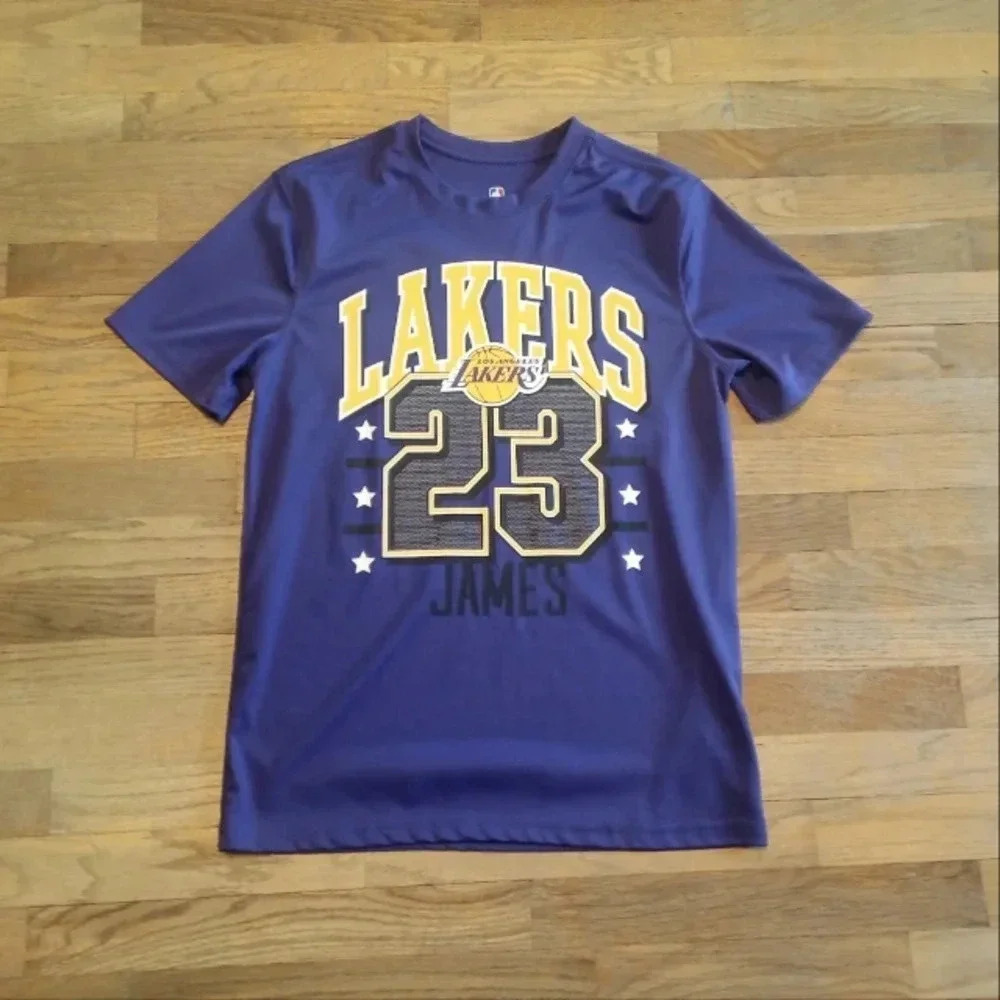 NBA Short Sleeve Shirt Los Angeles LA Lakers 23 Lebron James Purple Mens Medium